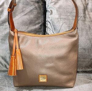 DOONEY & BOURKE PAIGE SAC PEBBLED LEATHER TASSLED HOBO BAG IN ELEPHANT BNWOT